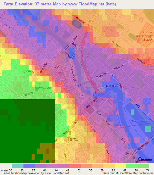 Tartu,Estonia Elevation Map