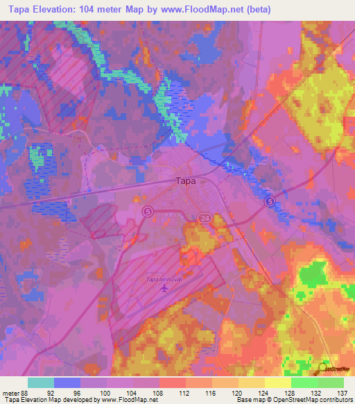Tapa,Estonia Elevation Map