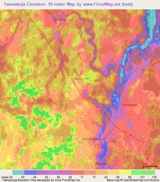 Taevaskoja,Estonia Elevation Map