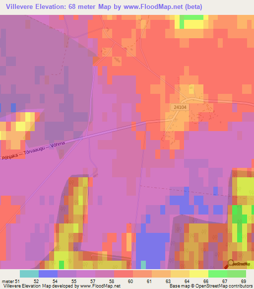 Villevere,Estonia Elevation Map
