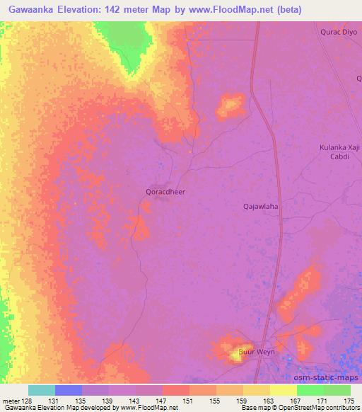 Gawaanka,Somalia Elevation Map