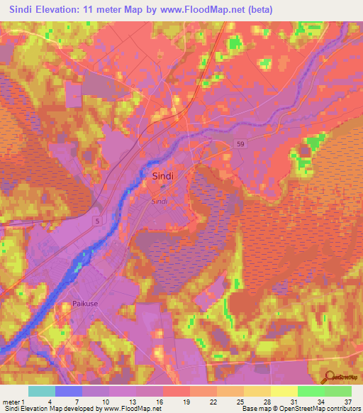 Sindi,Estonia Elevation Map