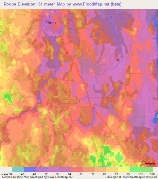 Roobe,Estonia Elevation Map