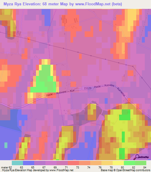 Myza Rya,Estonia Elevation Map
