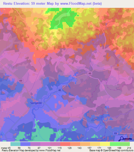Restu,Estonia Elevation Map