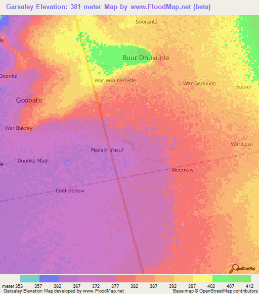 Garsaley,Somalia Elevation Map