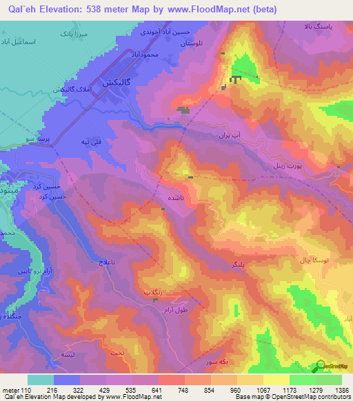 Qal`eh,Iran Elevation Map