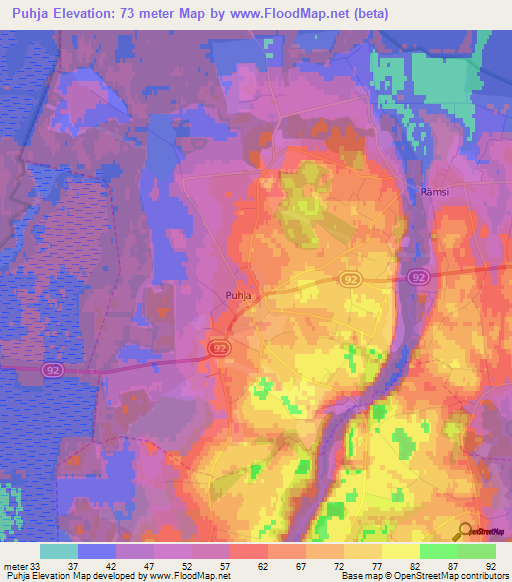 Puhja,Estonia Elevation Map