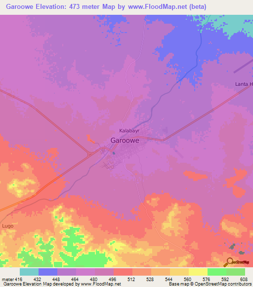 Garoowe,Somalia Elevation Map