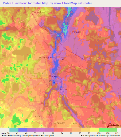 Polva,Estonia Elevation Map