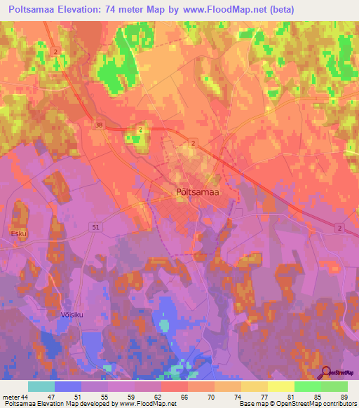 Poltsamaa,Estonia Elevation Map
