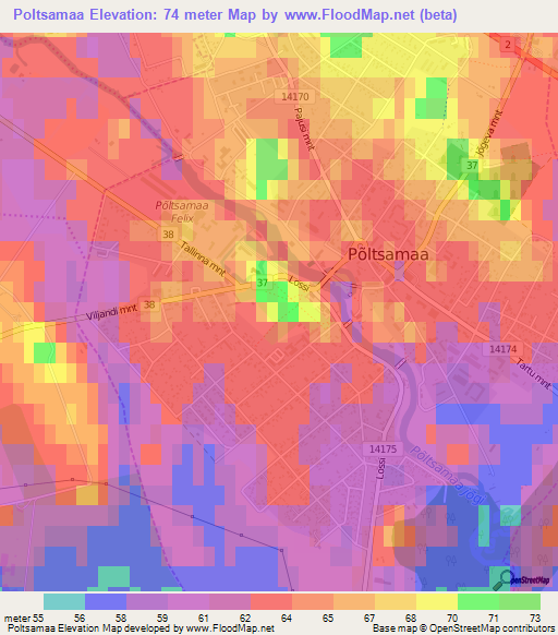 Poltsamaa,Estonia Elevation Map