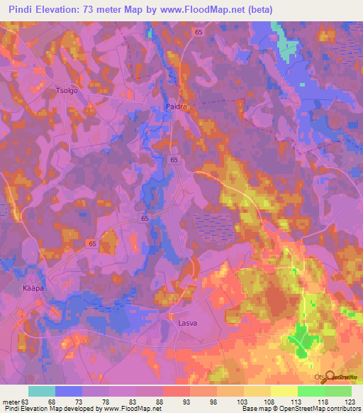 Pindi,Estonia Elevation Map