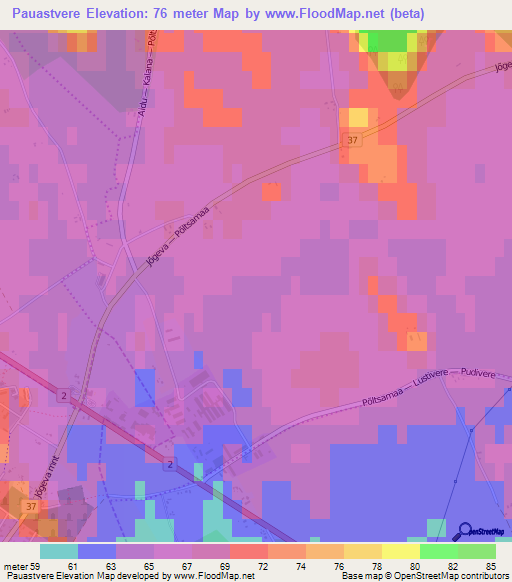 Pauastvere,Estonia Elevation Map