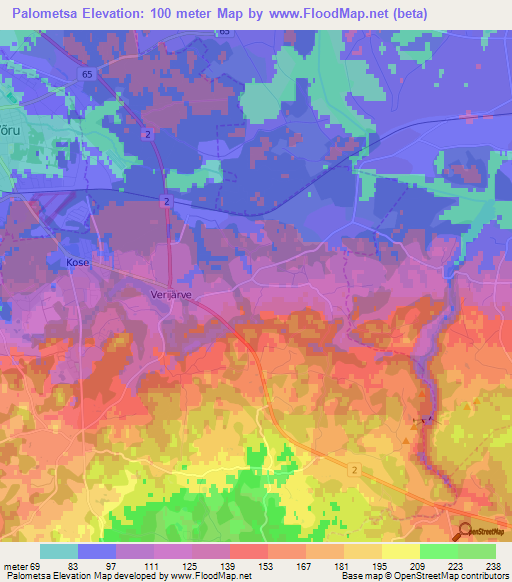 Palometsa,Estonia Elevation Map