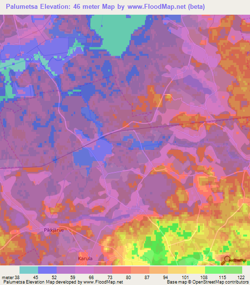 Palumetsa,Estonia Elevation Map