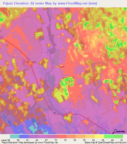 Pajusi,Estonia Elevation Map