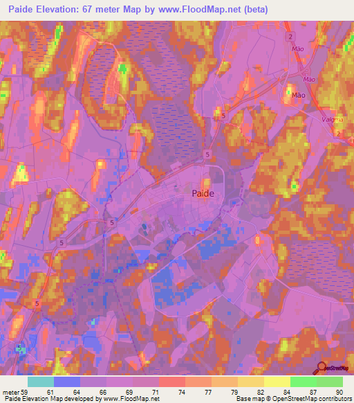Paide,Estonia Elevation Map