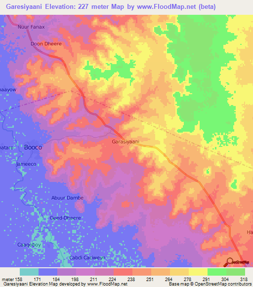 Garesiyaani,Somalia Elevation Map