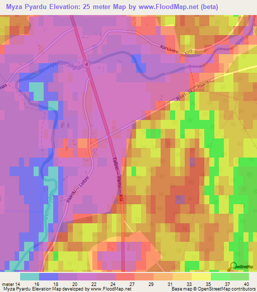 Myza Pyardu,Estonia Elevation Map