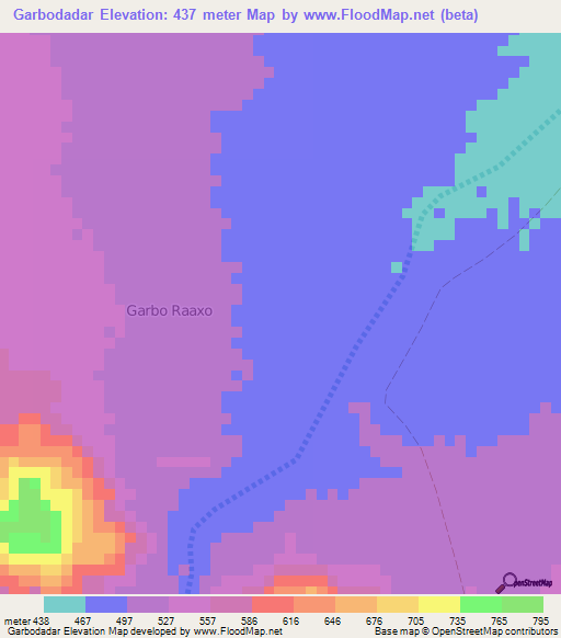 Garbodadar,Somalia Elevation Map