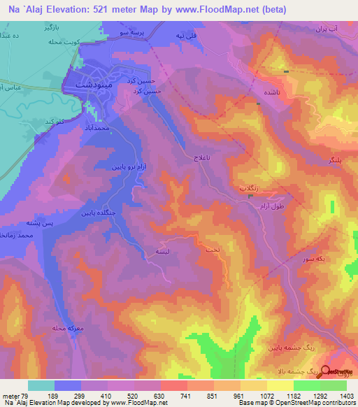 Na `Alaj,Iran Elevation Map