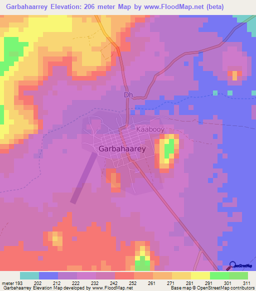 Garbahaarrey,Somalia Elevation Map