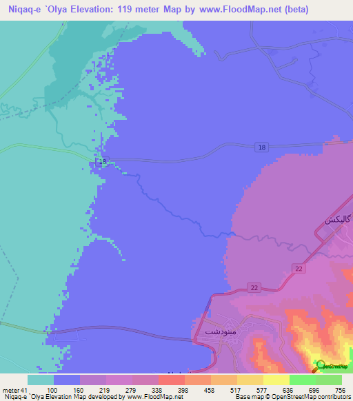 Niqaq-e `Olya,Iran Elevation Map
