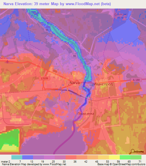 Narva,Estonia Elevation Map