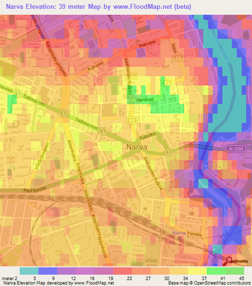 Narva,Estonia Elevation Map