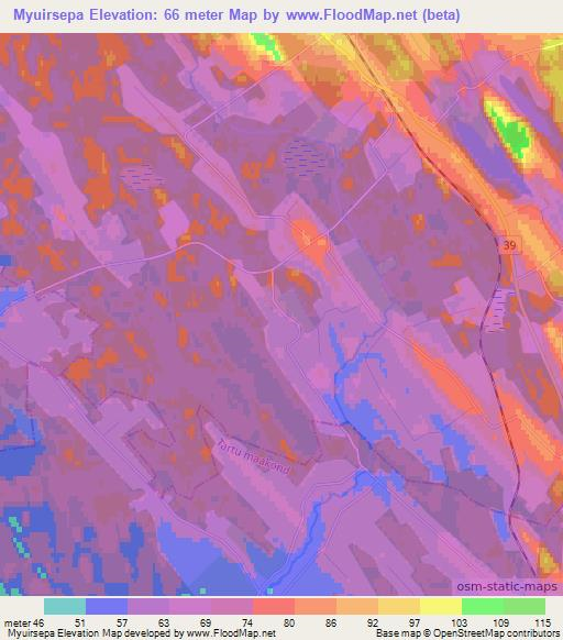 Myuirsepa,Estonia Elevation Map