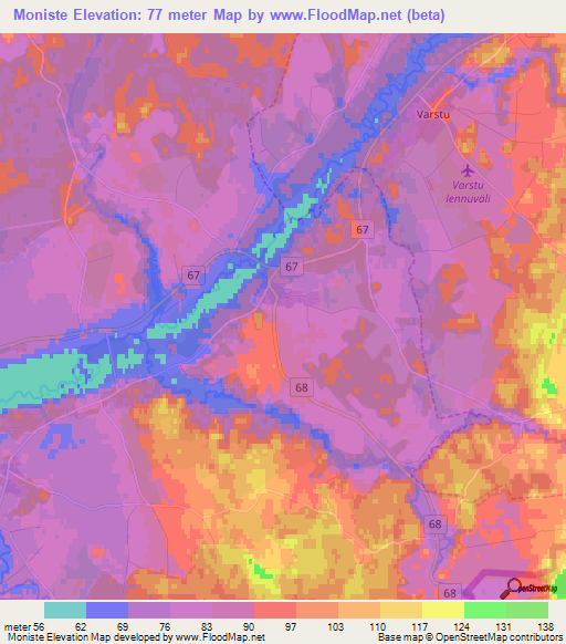 Moniste,Estonia Elevation Map
