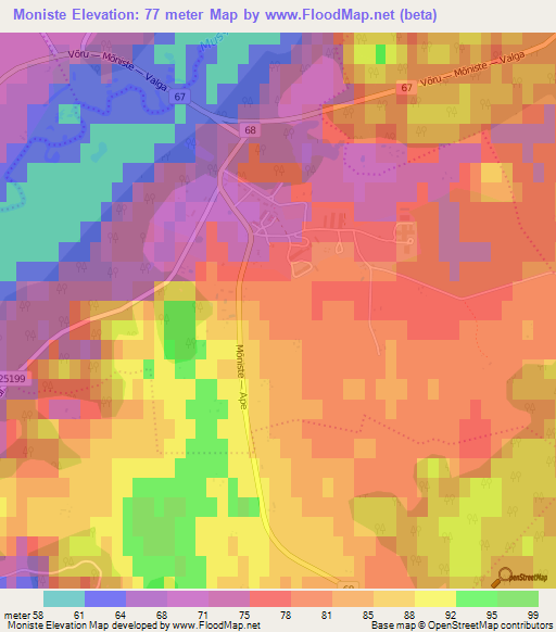 Moniste,Estonia Elevation Map