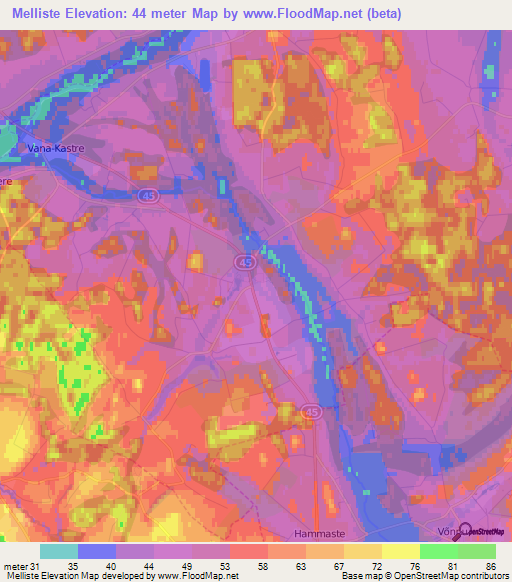 Melliste,Estonia Elevation Map