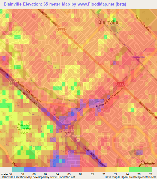Blainville,Canada Elevation Map