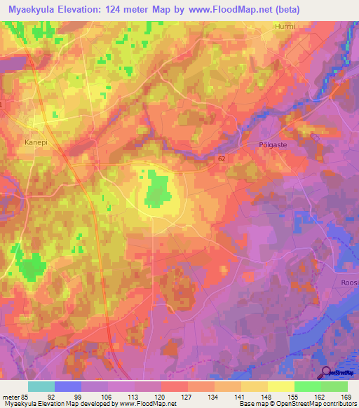 Myaekyula,Estonia Elevation Map