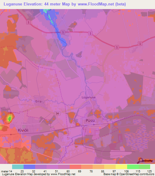 Luganuse,Estonia Elevation Map