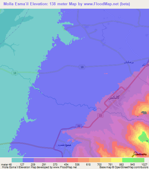 Molla Esma`il,Iran Elevation Map