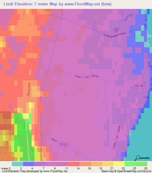 Lindi,Estonia Elevation Map