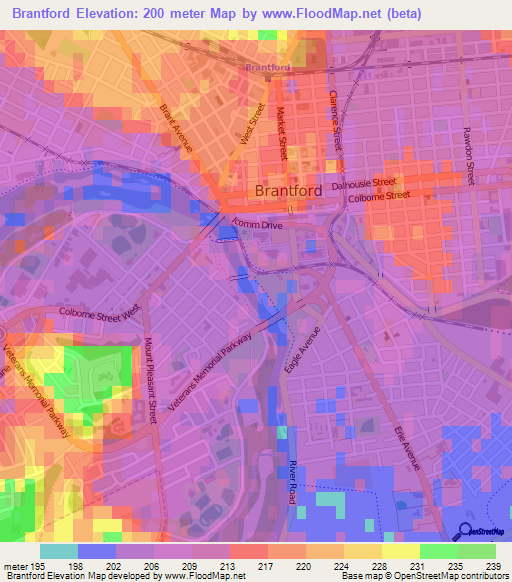 Brantford,Canada Elevation Map