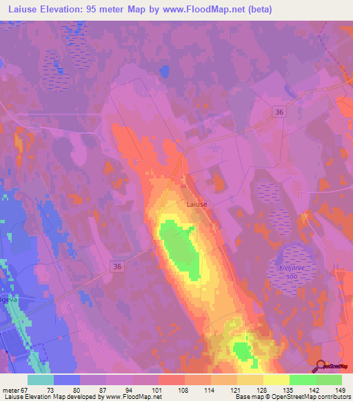 Laiuse,Estonia Elevation Map