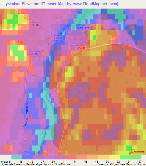 Lyaeniste,Estonia Elevation Map