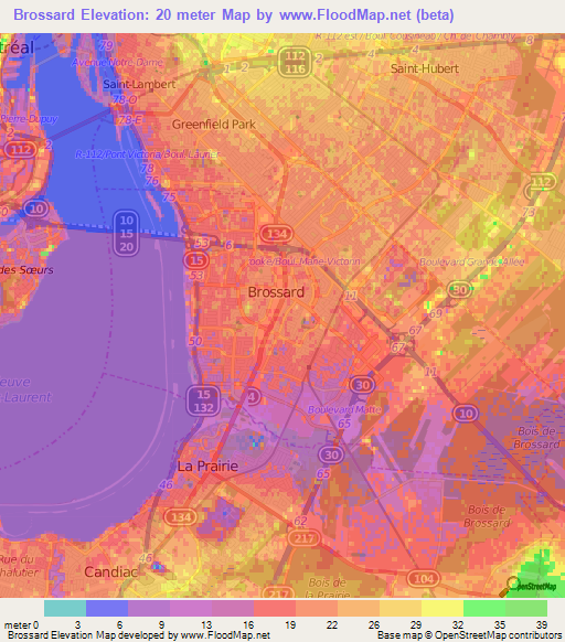 Brossard,Canada Elevation Map