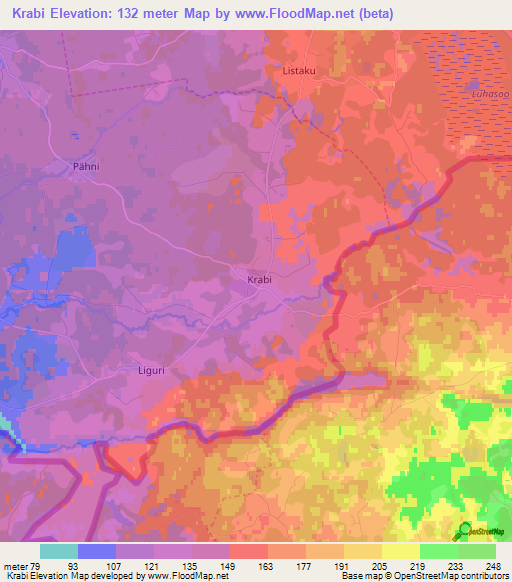 Krabi,Estonia Elevation Map