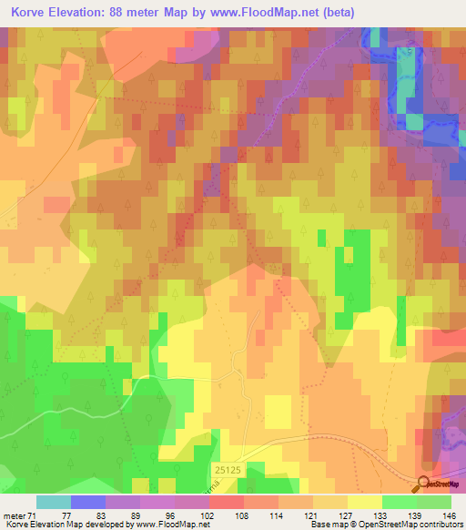 Korve,Estonia Elevation Map