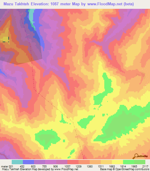 Mazu Takhteh,Iran Elevation Map
