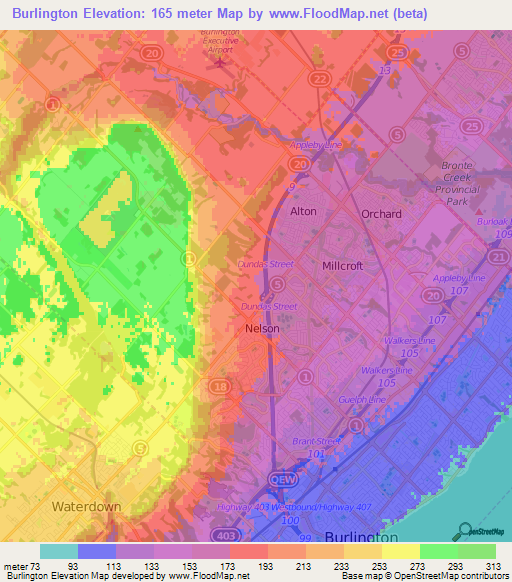 Burlington,Canada Elevation Map