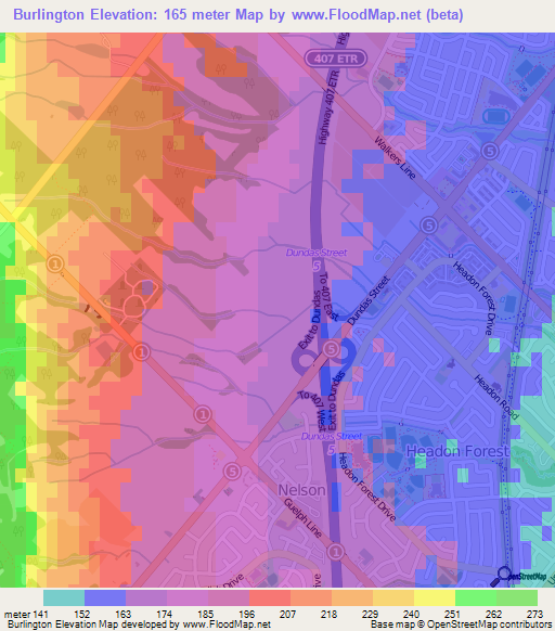 Burlington,Canada Elevation Map