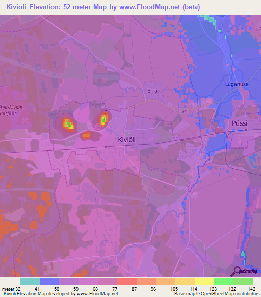 Kivioli,Estonia Elevation Map