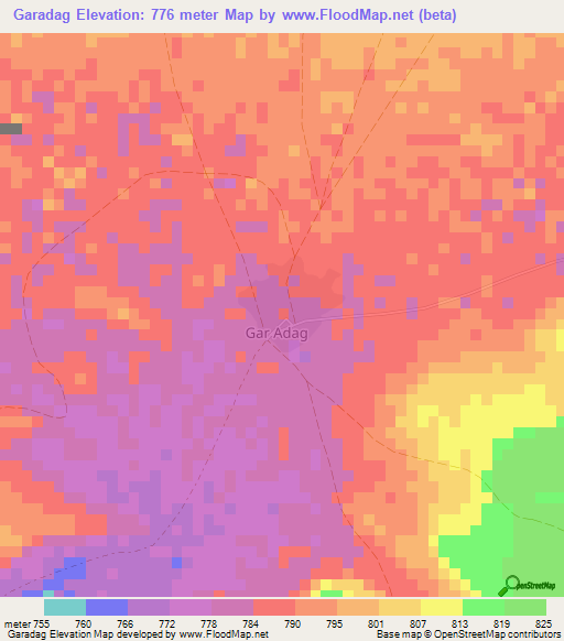 Garadag,Somalia Elevation Map